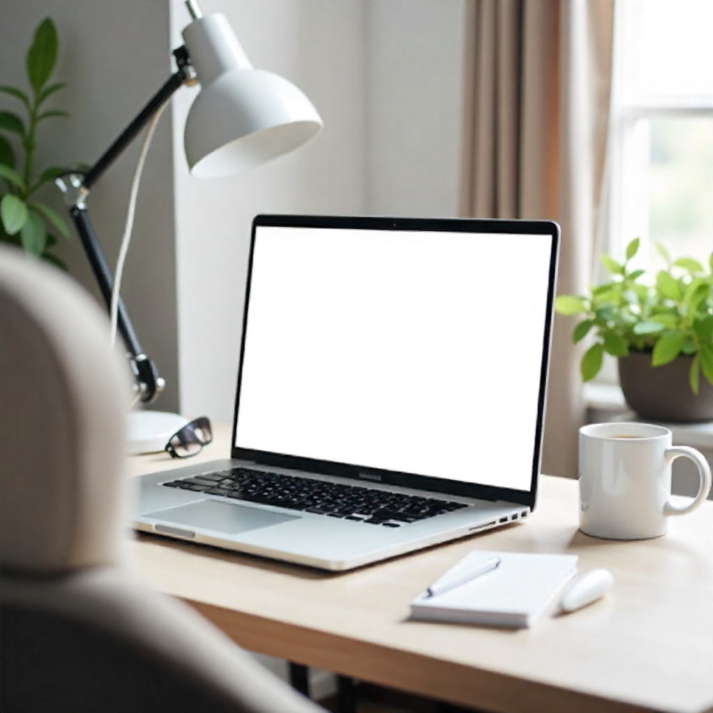 Modern workspace with laptop showing website development
